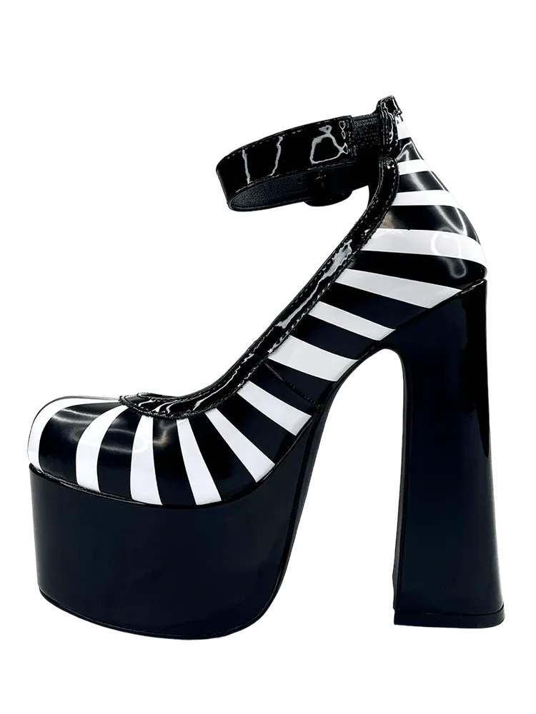 Black/White Striped Fright 6" Heel Platform Shoe