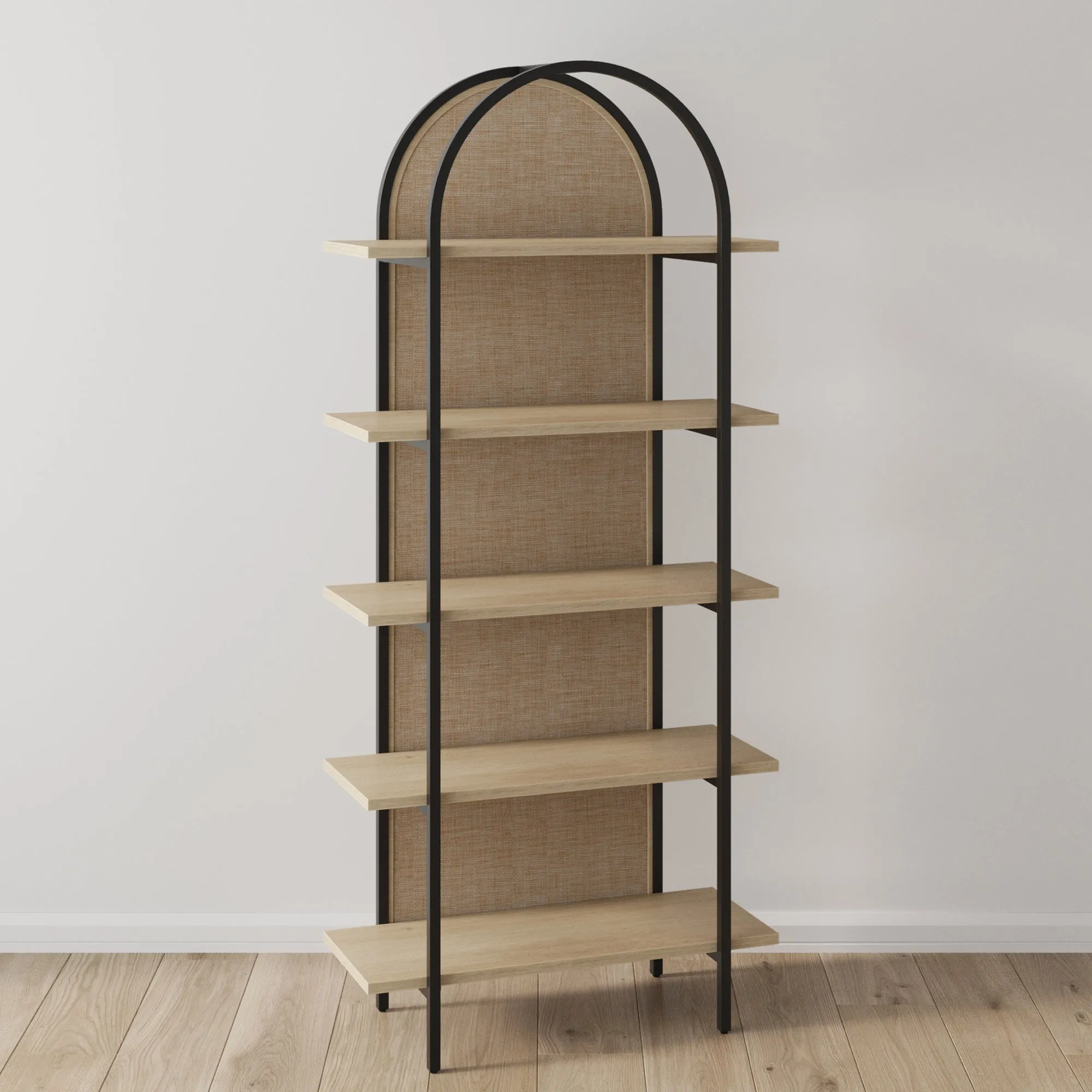 Boho Rattan & Wood Arched Bookshelf