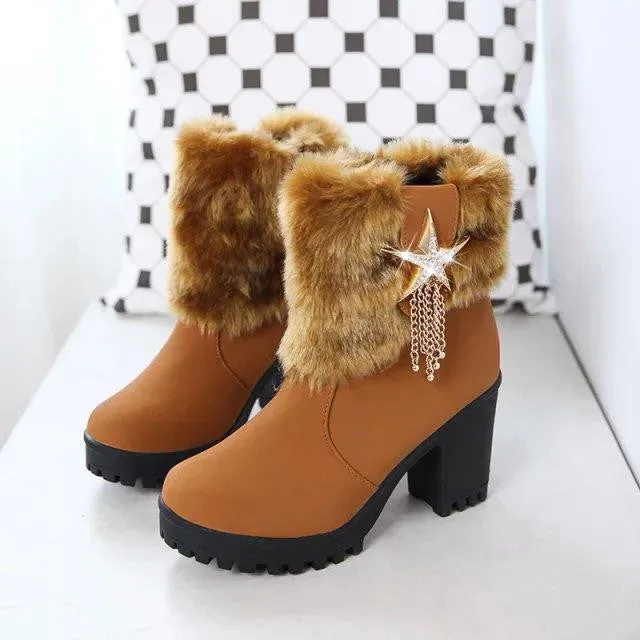 Casual Warm Zipper Star Tassels Wool Boots