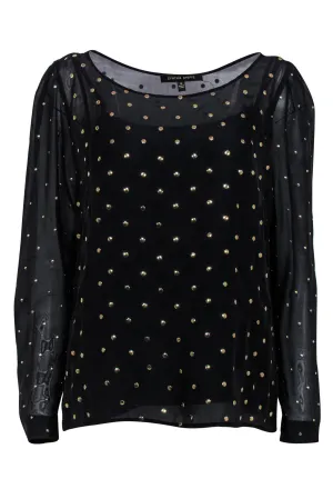 Cynthia Steffe - Black Gold Studded Sheer Long Sleeve Blouse Sz 12