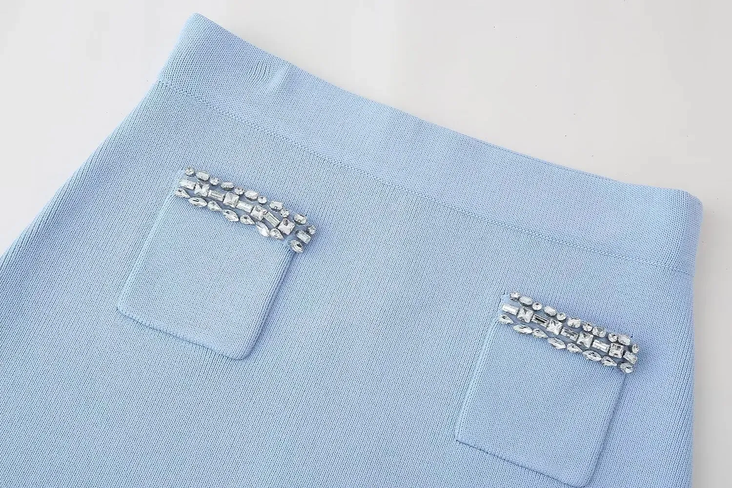 Diamonds Trims Sweater   Mini Skirts Knit Matching Outfit Set