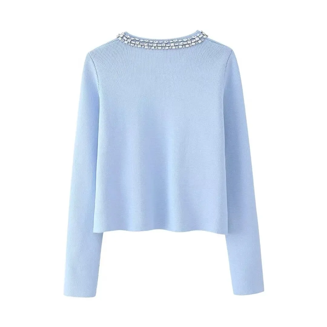 Diamonds Trims Sweater   Mini Skirts Knit Matching Outfit Set