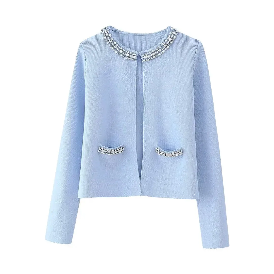 Diamonds Trims Sweater   Mini Skirts Knit Matching Outfit Set