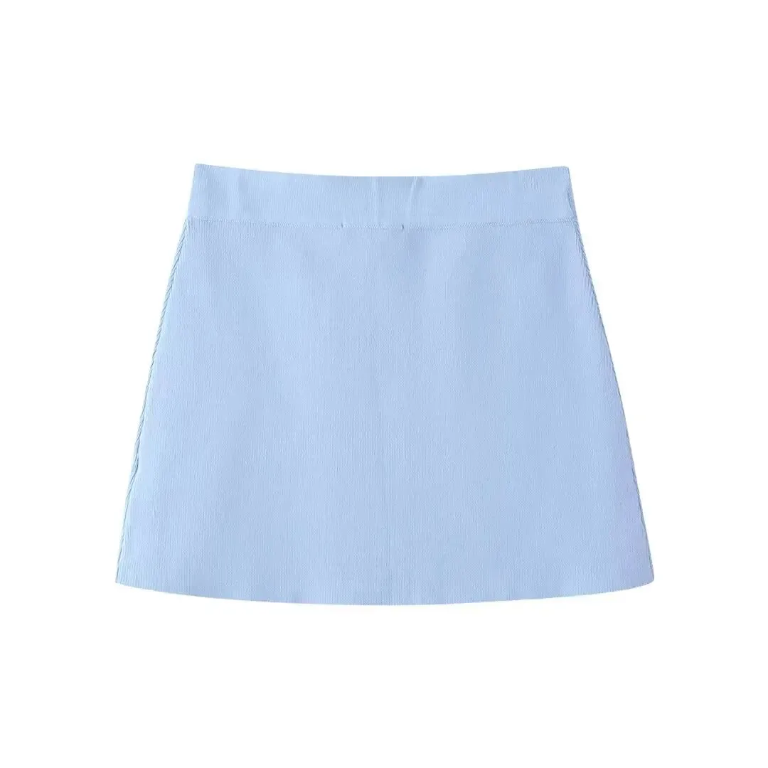 Diamonds Trims Sweater   Mini Skirts Knit Matching Outfit Set
