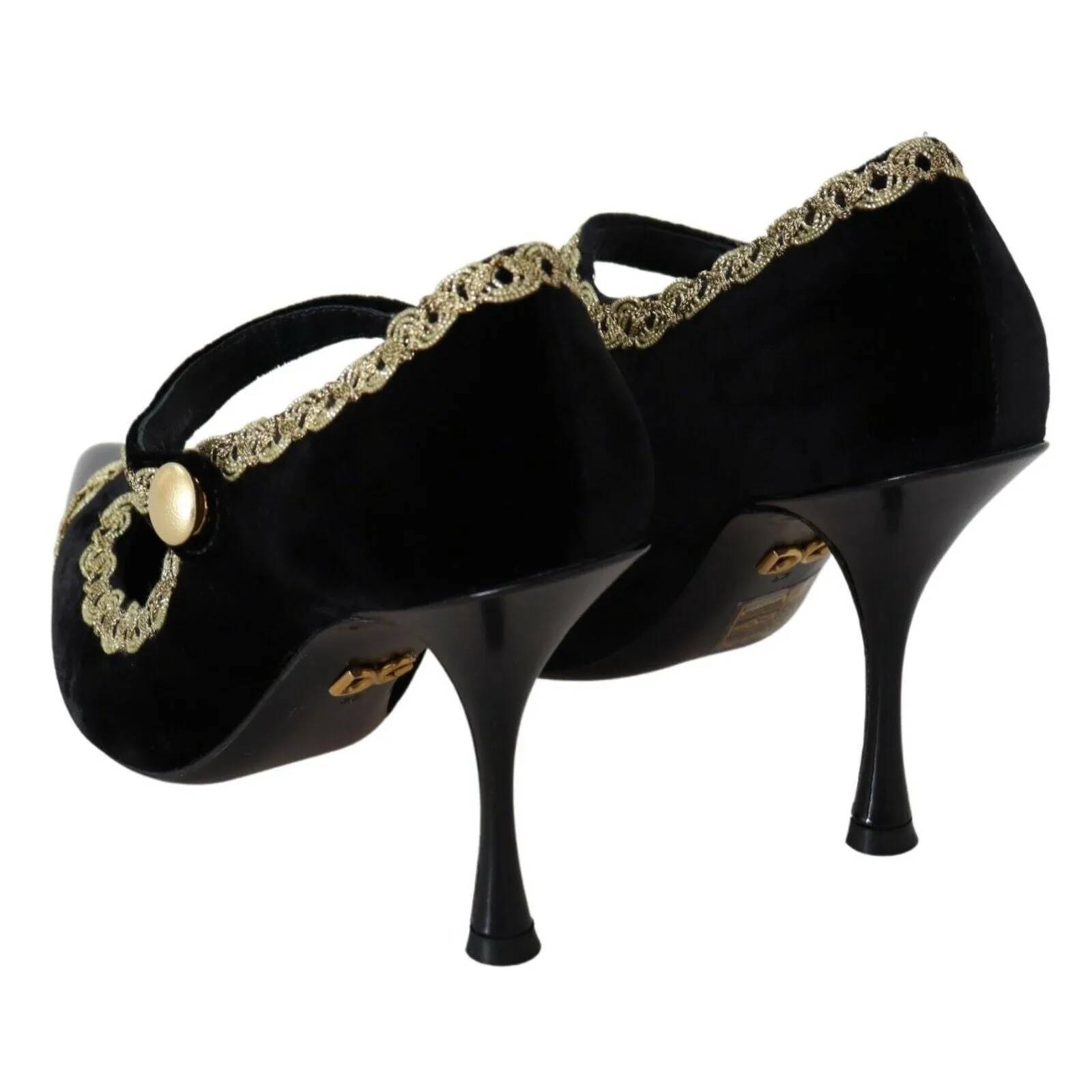 Dolce & Gabbana Elegant Gold-Embroidered Black Velvet Pumps