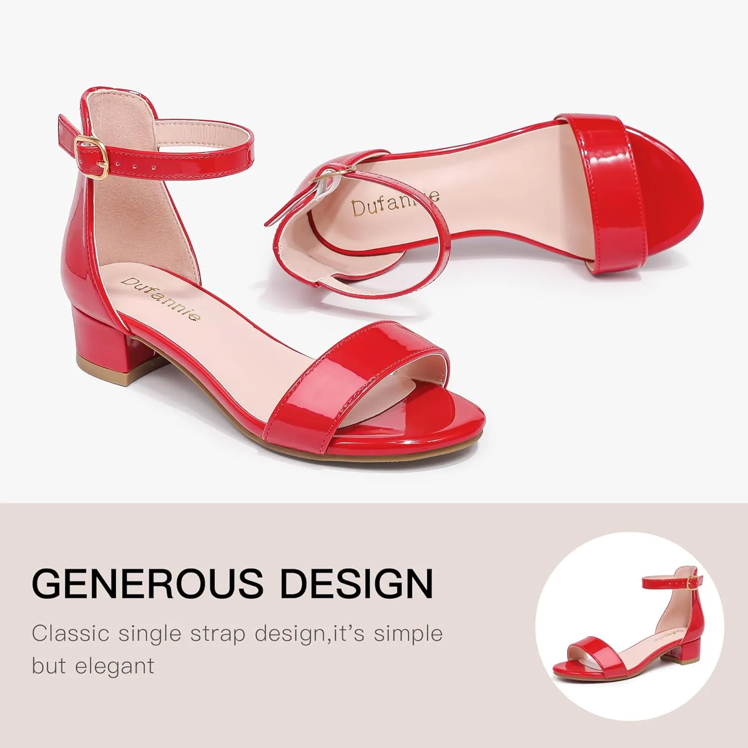 Dufannie Girls Sandals Low Heels Dress Pump Ankle Strap Open Toe Flower Girl Wedding Party for Toddler Little Big Kid