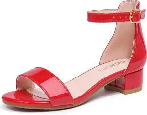 Dufannie Girls Sandals Low Heels Dress Pump Ankle Strap Open Toe Flower Girl Wedding Party for Toddler Little Big Kid