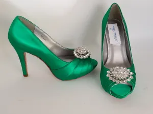Emerald Green Wedding Shoes with Crystal Oval Design