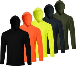 Facitisu Men Long Sleeve Tee Shirts with Hooded 5 Pack Athletic Pullover Dry Fit Sweatshirts Gym Hoodies