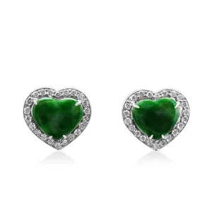 Fred Leighton Heart Shaped Jade And Diamond Cluster Earrings