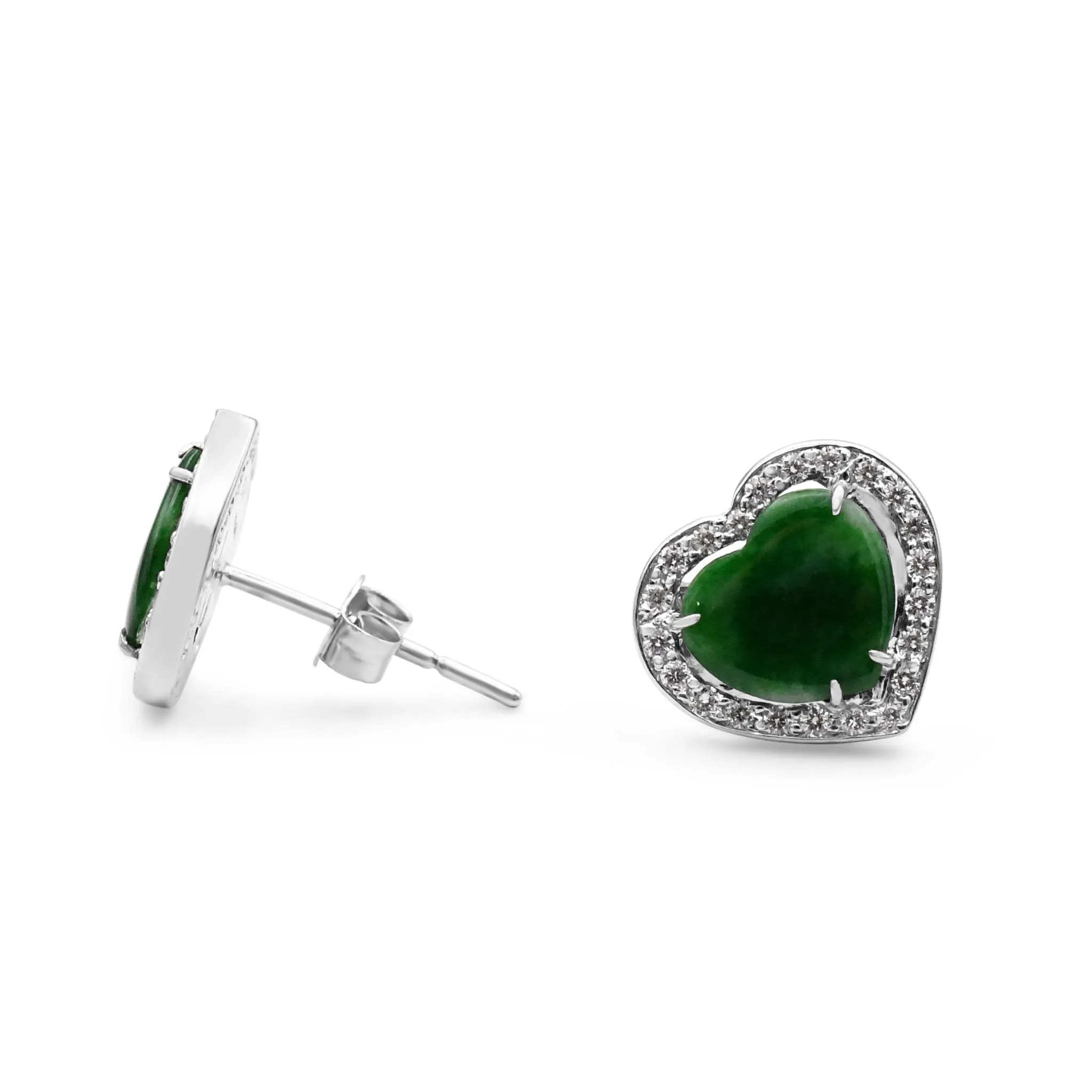 Fred Leighton Heart Shaped Jade And Diamond Cluster Earrings