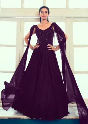 Georgette Pretty Purple Sequins & Thread Party Wear Gown