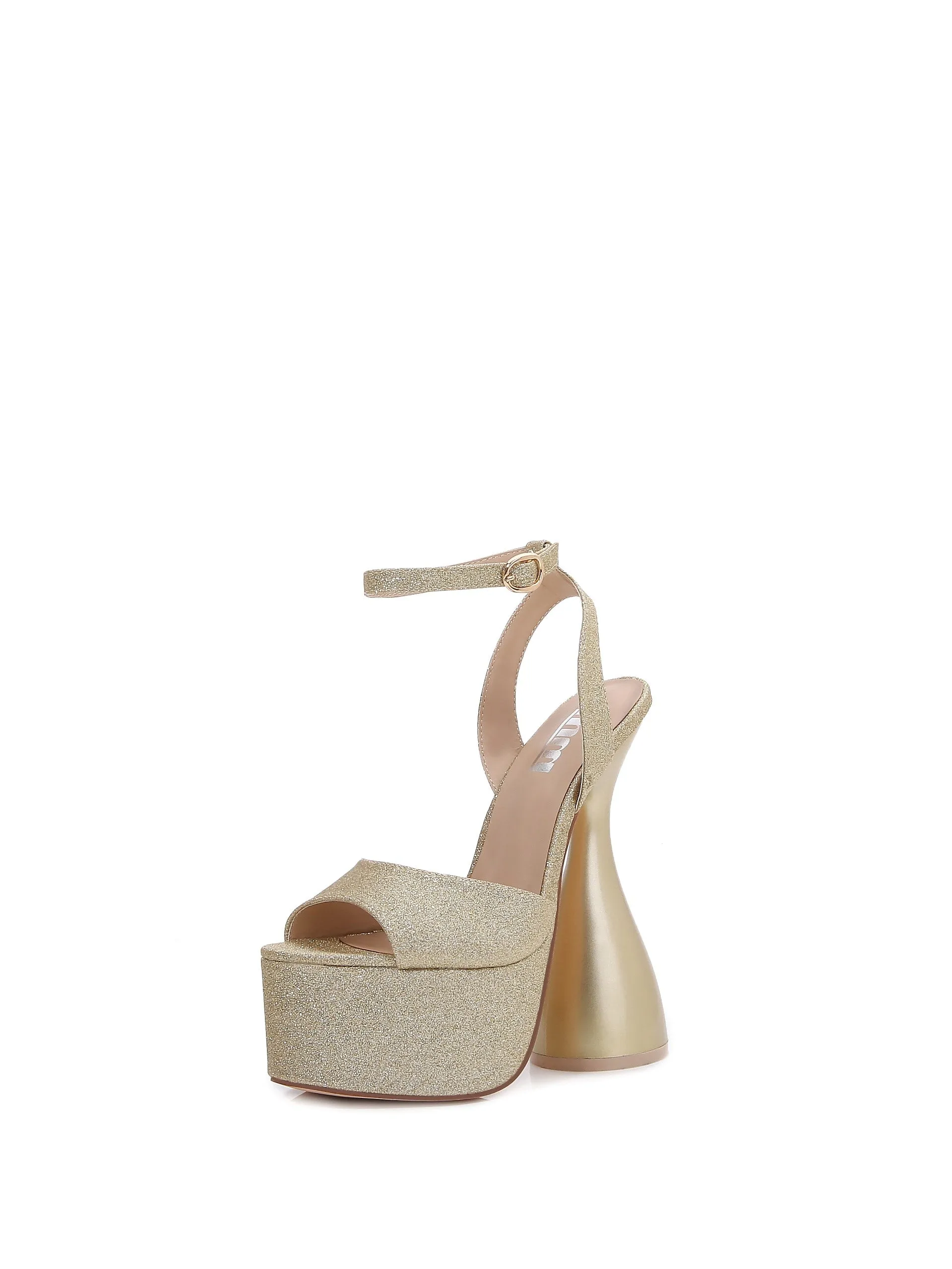 Glitter Ankle Strap Open Toe Platform Block Heels