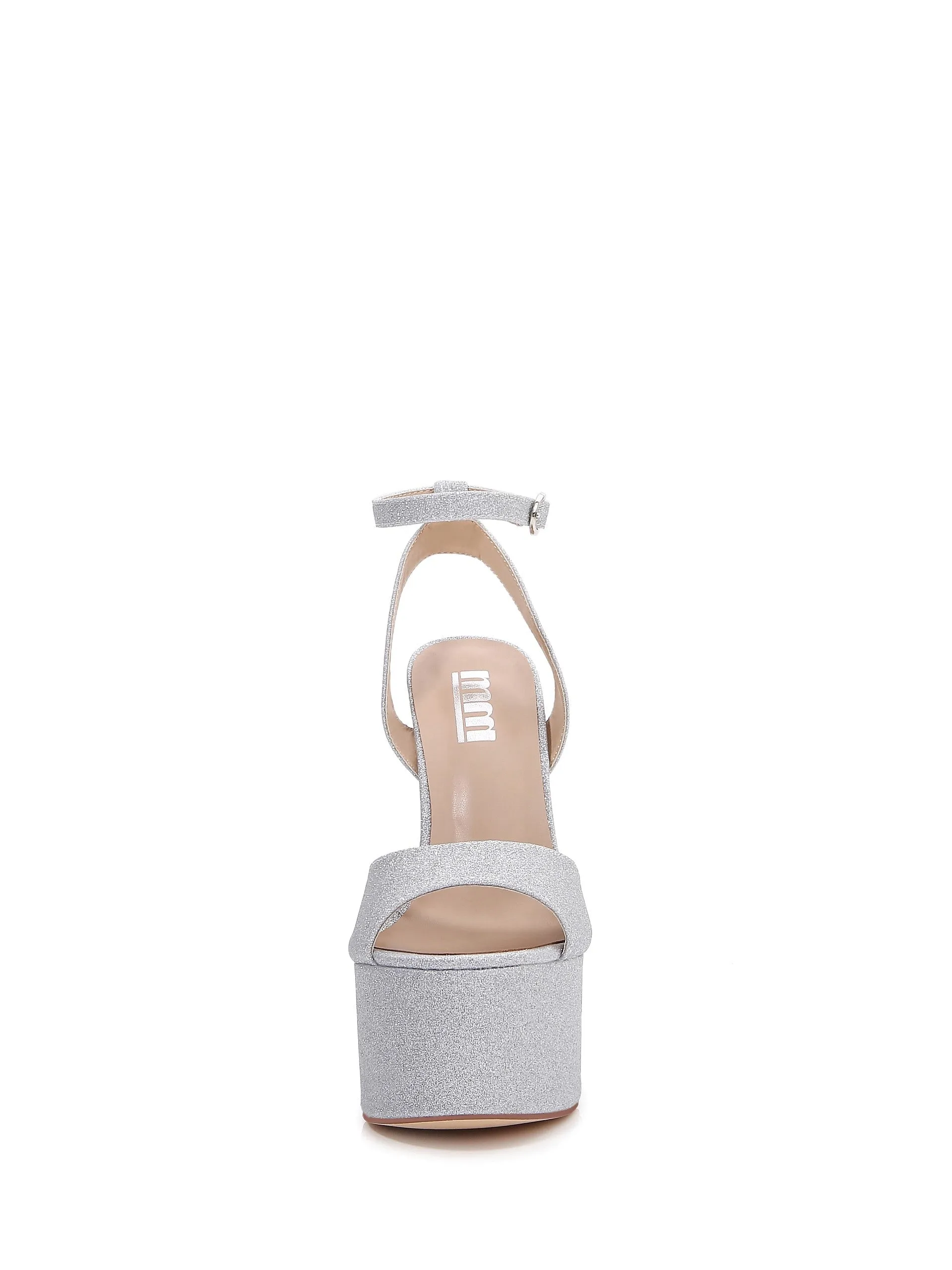 Glitter Ankle Strap Open Toe Platform Block Heels