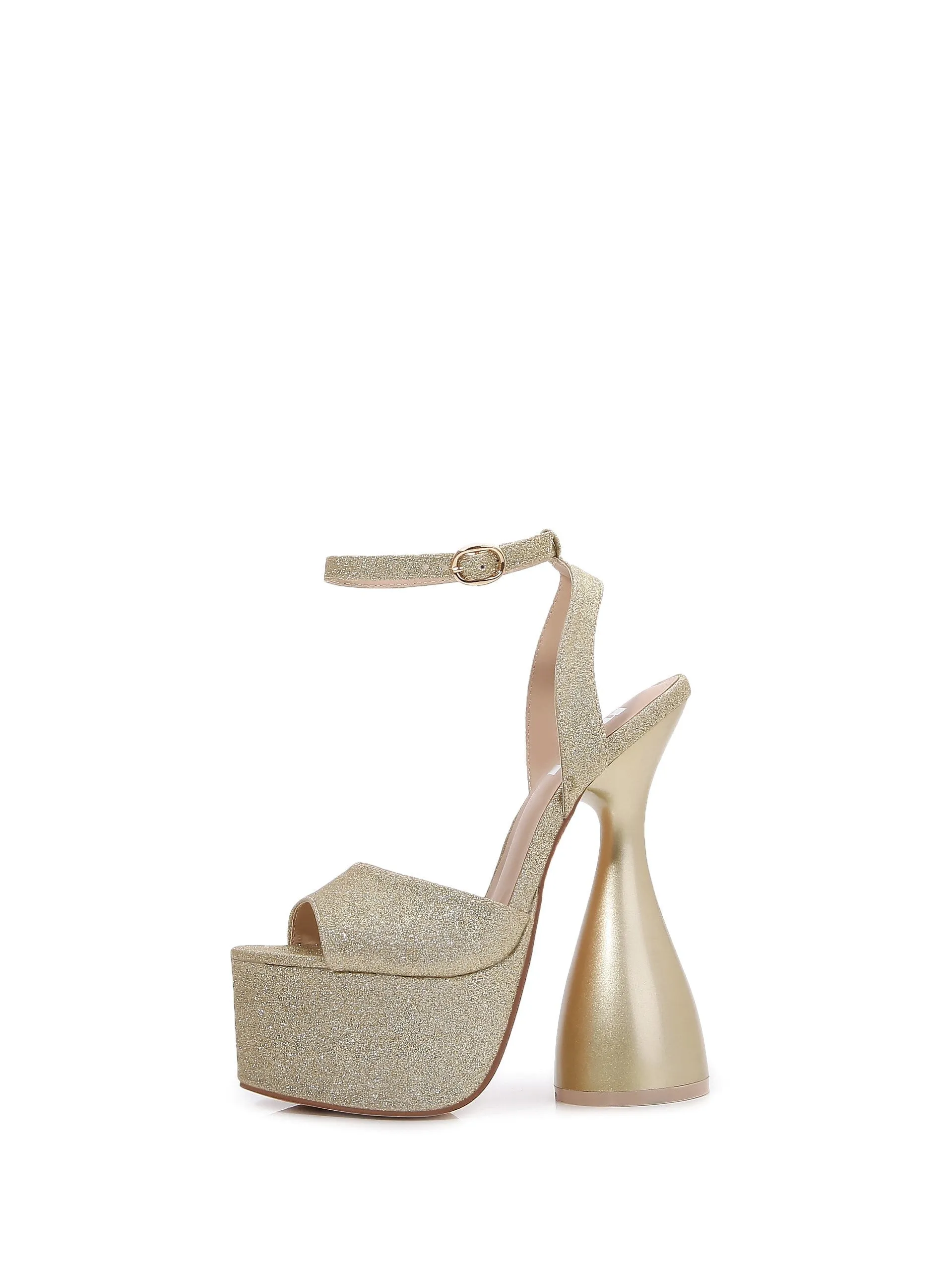 Glitter Ankle Strap Open Toe Platform Block Heels