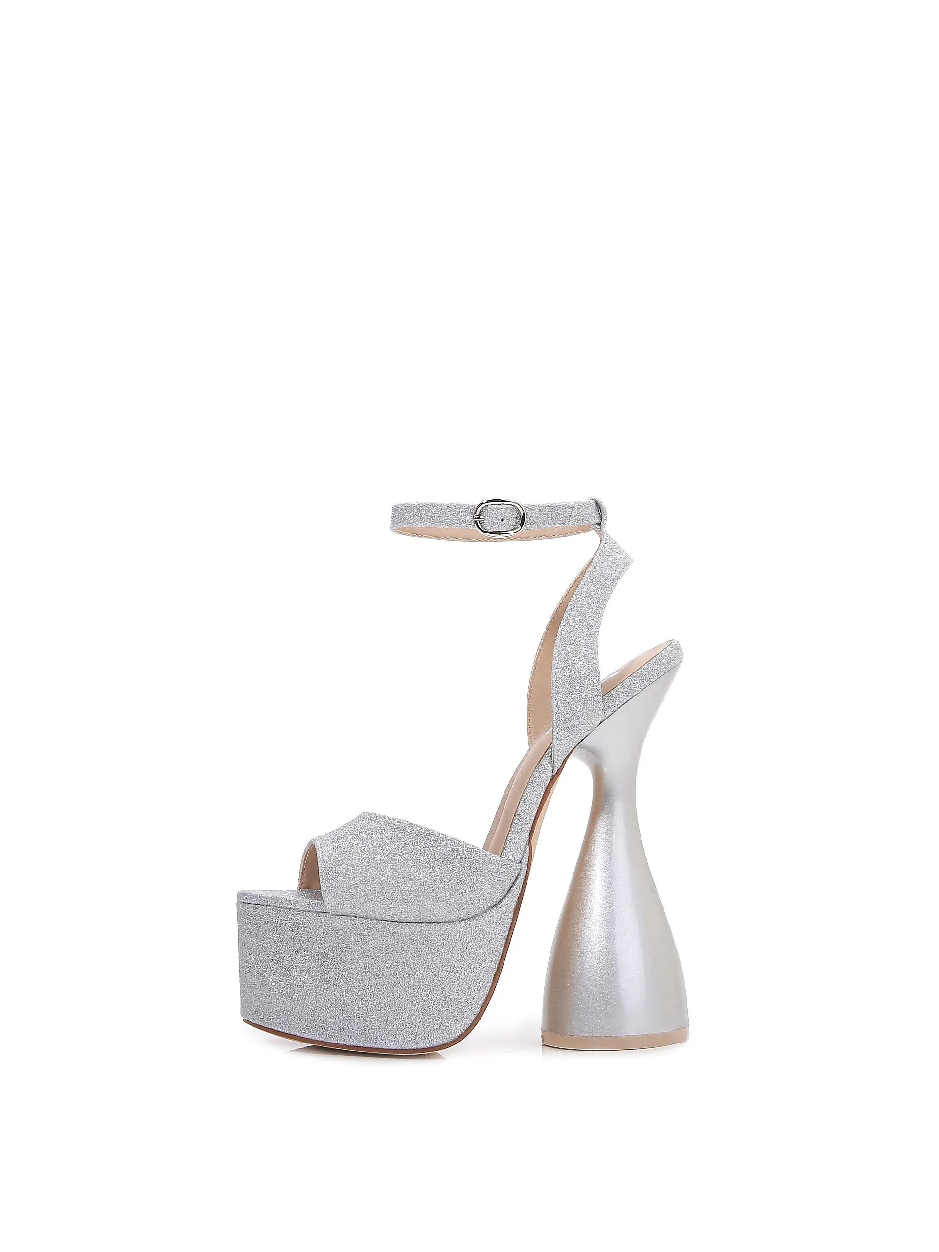 Glitter Ankle Strap Open Toe Platform Block Heels