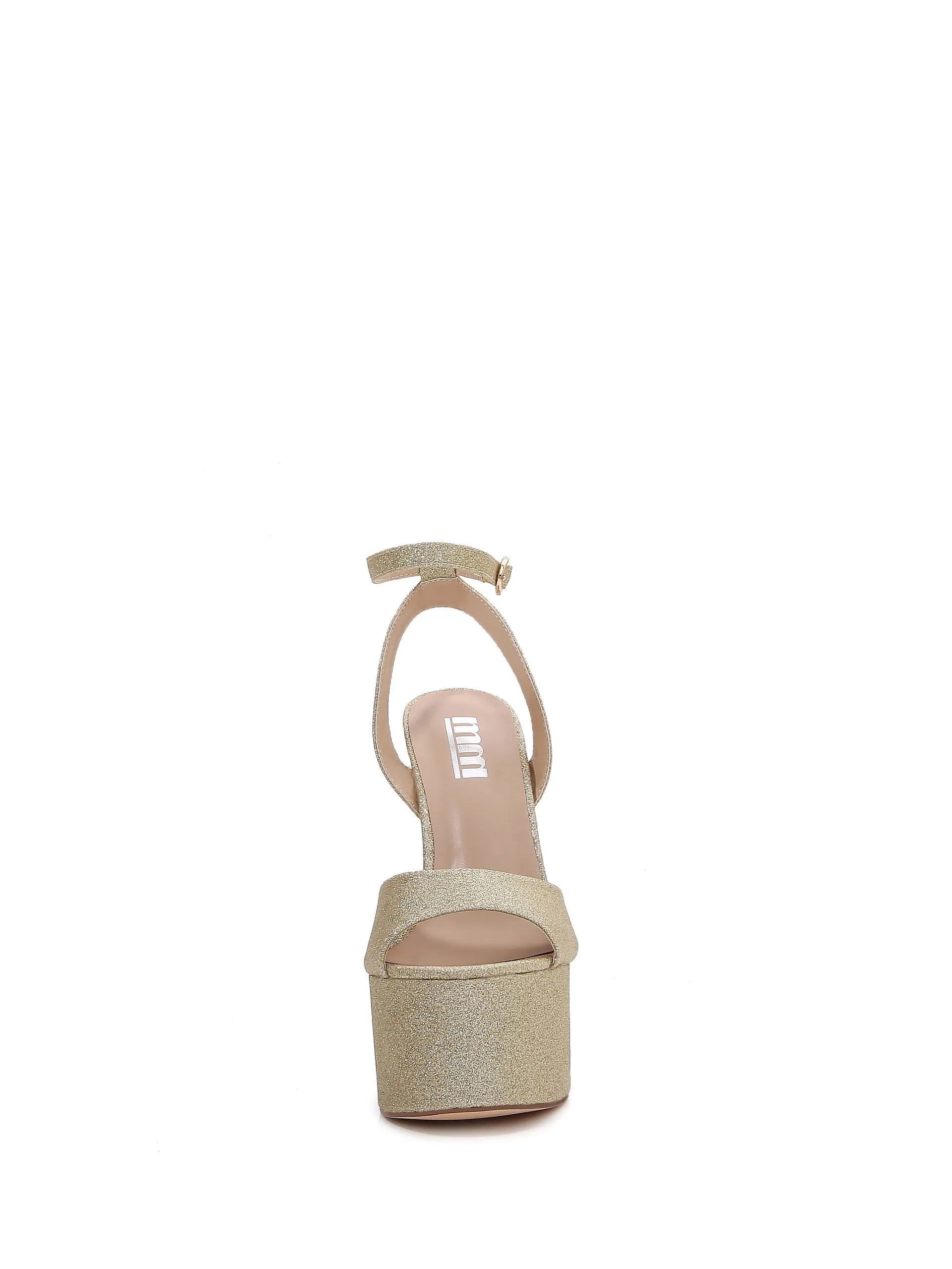 Glitter Ankle Strap Open Toe Platform Block Heels