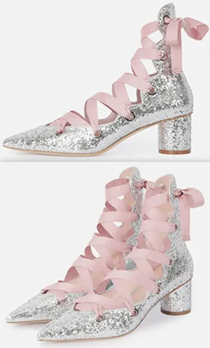 Glitter Lace-up Pumps