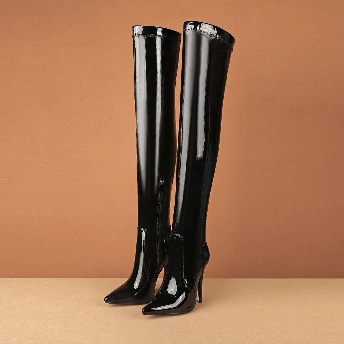Glitter Patent Stiletto Overknee Stretch Boots