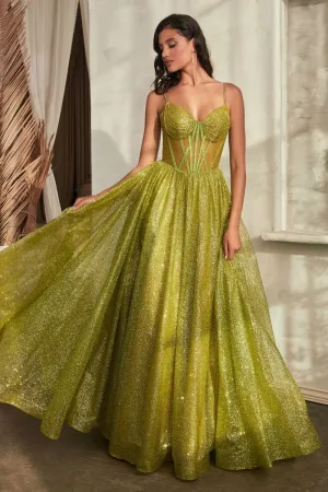 Glitter V-Neckline A-Line Gown by Cinderella Divine CD832 - Special Occasion