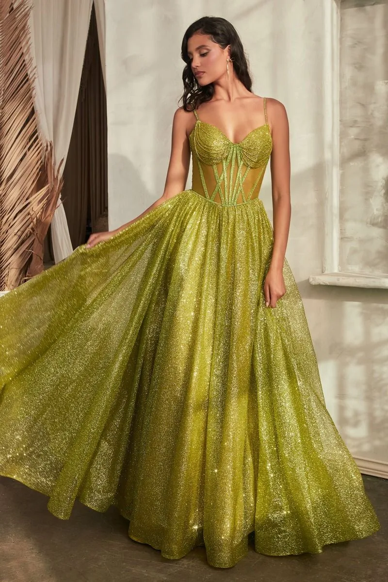 Glitter V-Neckline A-Line Gown by Cinderella Divine CD832 - Special Occasion
