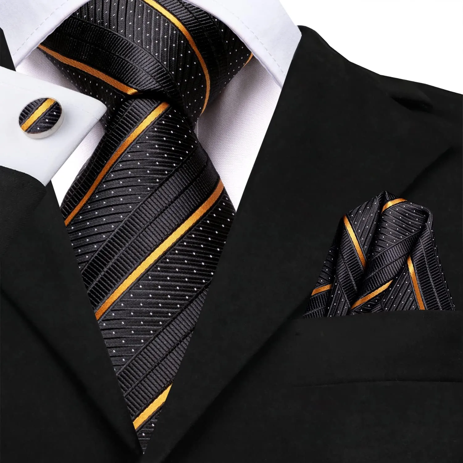 Hi-Tie 63" 70" Ties for Men Silk Extra Long Mens Ties Set and Pocket Square Cufflinks Paisley Necktie Business Wedding
