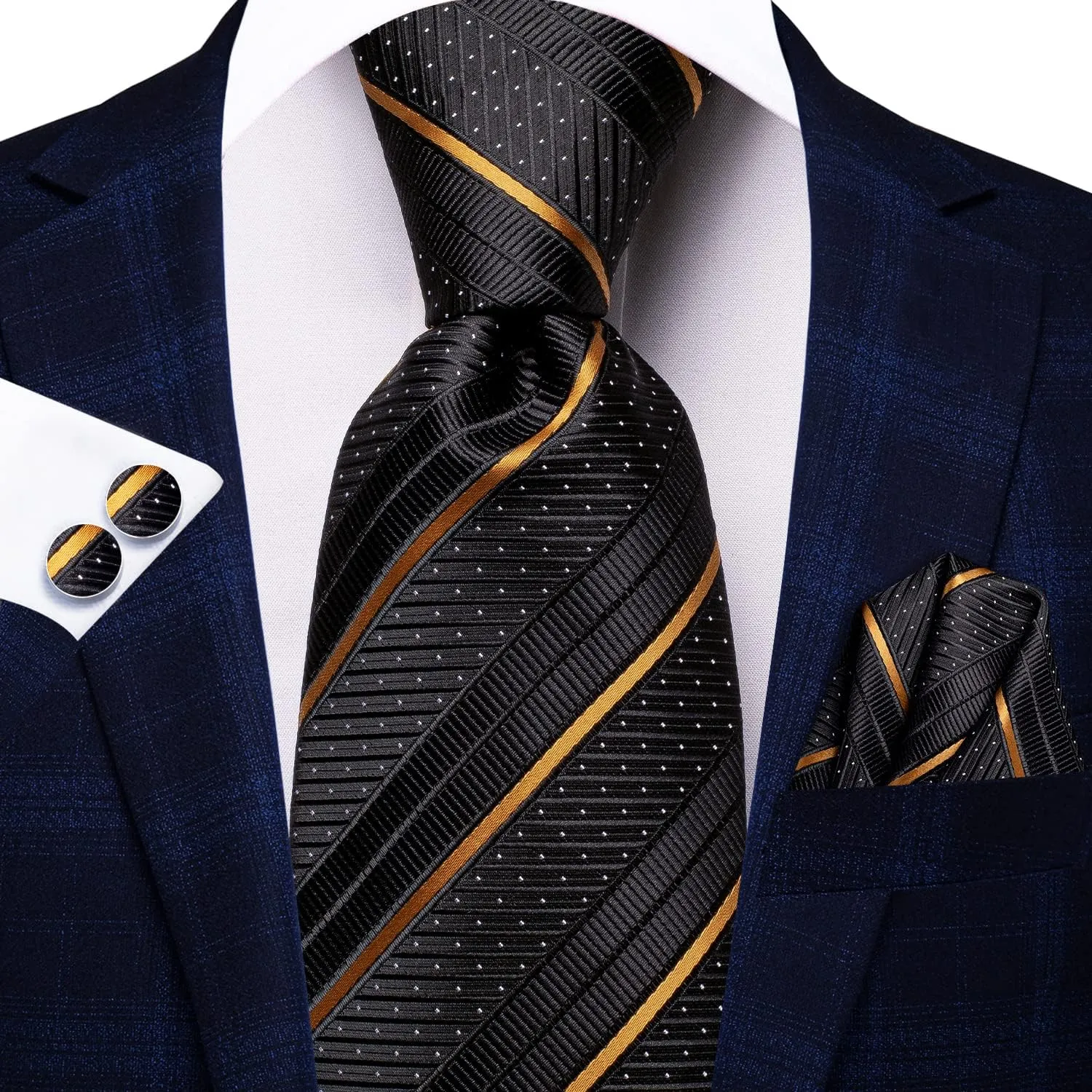 Hi-Tie 63" 70" Ties for Men Silk Extra Long Mens Ties Set and Pocket Square Cufflinks Paisley Necktie Business Wedding