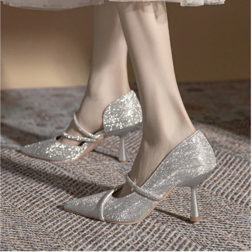 Hnzxzm Shiny Pointed Toe High Heels Women Luxury Designer Sandals Pumps Woman Rhinestone Stiletto Heel Party Dresses Wedding Shoes