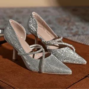 Hnzxzm Shiny Pointed Toe High Heels Women Luxury Designer Sandals Pumps Woman Rhinestone Stiletto Heel Party Dresses Wedding Shoes