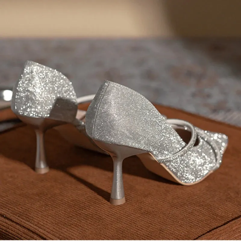 Hnzxzm Shiny Pointed Toe High Heels Women Luxury Designer Sandals Pumps Woman Rhinestone Stiletto Heel Party Dresses Wedding Shoes
