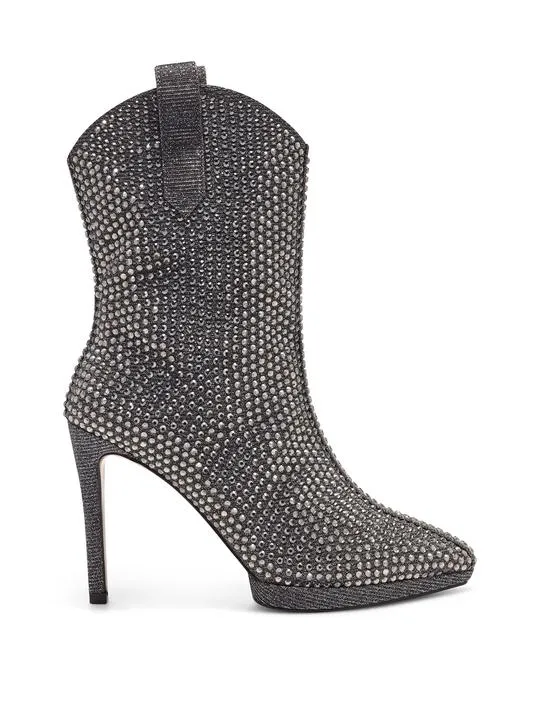 Jessica Simpson Vianne Pewter High Heel Crystal Rhinestone Pull On Ankle Booties