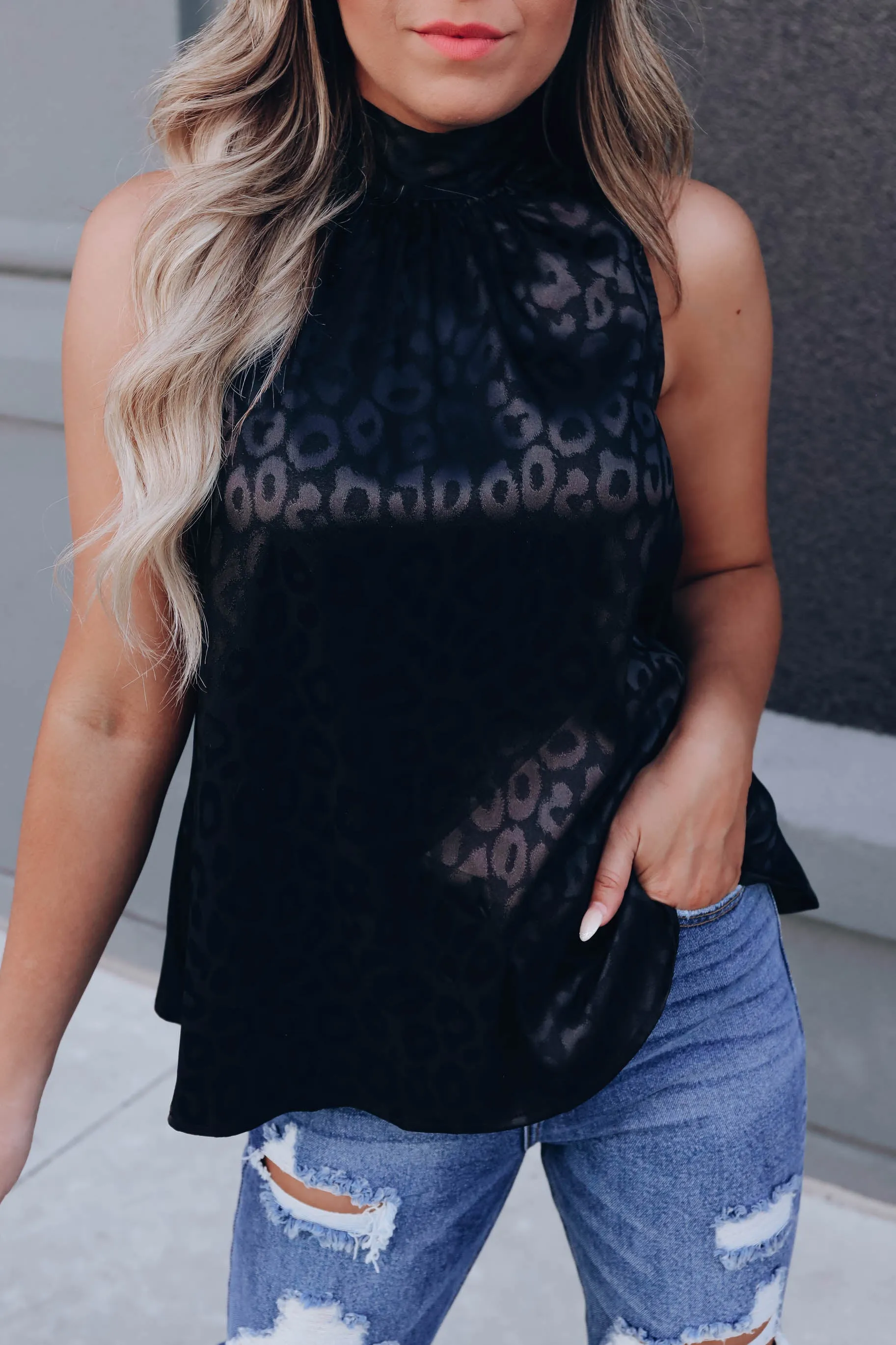 Leopard Satin Blouse - Black