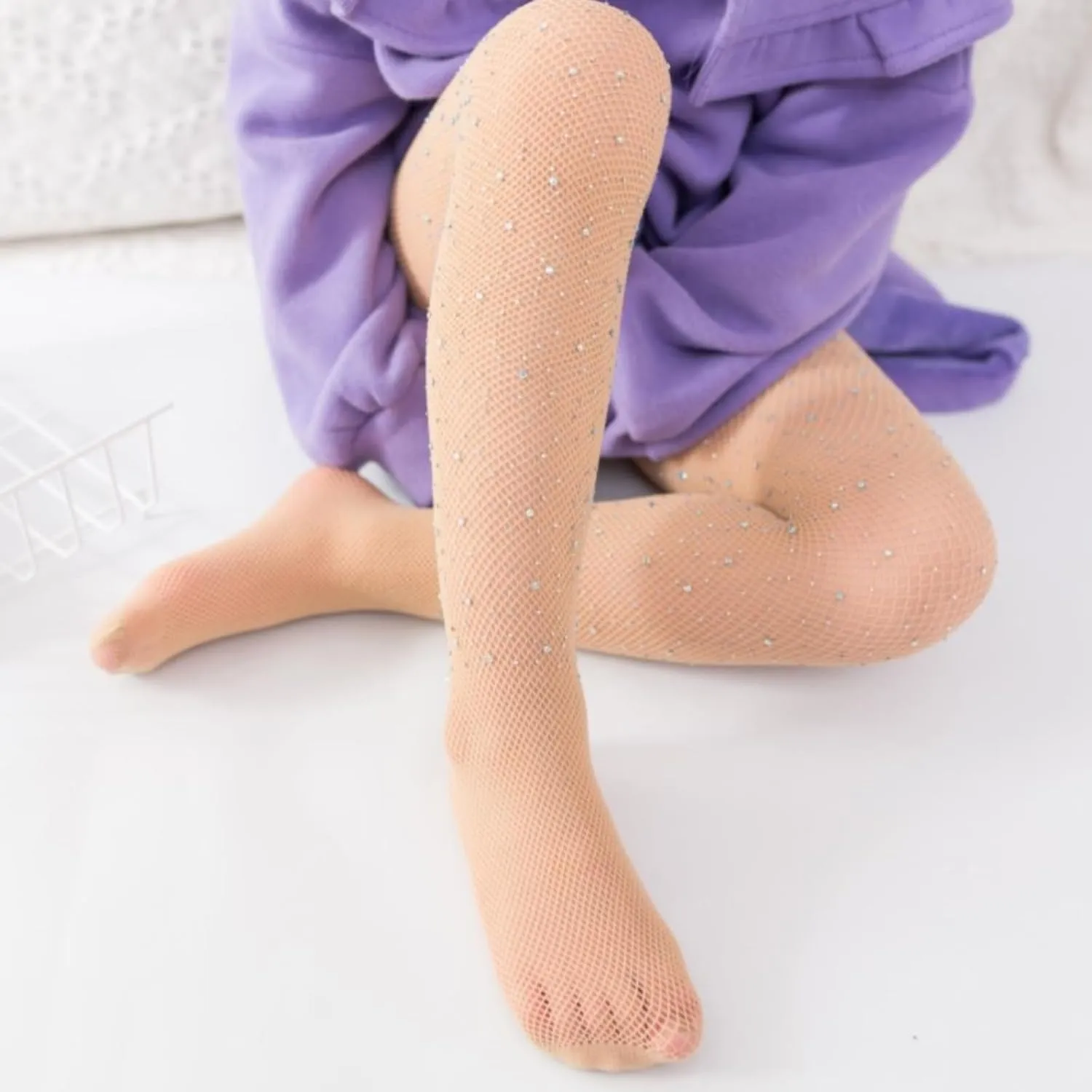 LOLANTA Girls Sparkle Tights 2 Pack Fishnet Rhinestone Stockings for Kids Glitter Shimmer Mesh Pantyhose