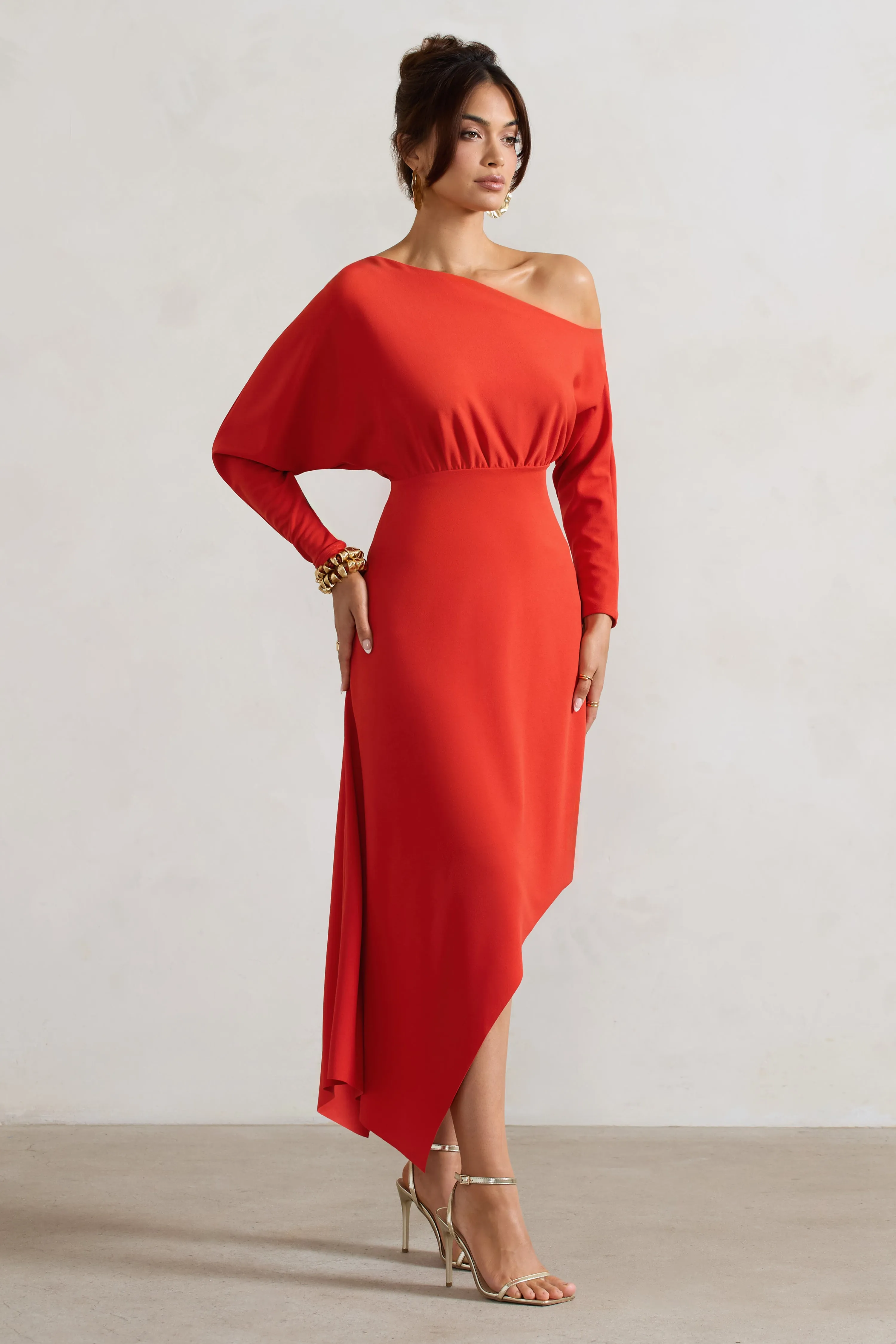Lori | Orange Asymmetric Long-Sleeve Maxi Dress
