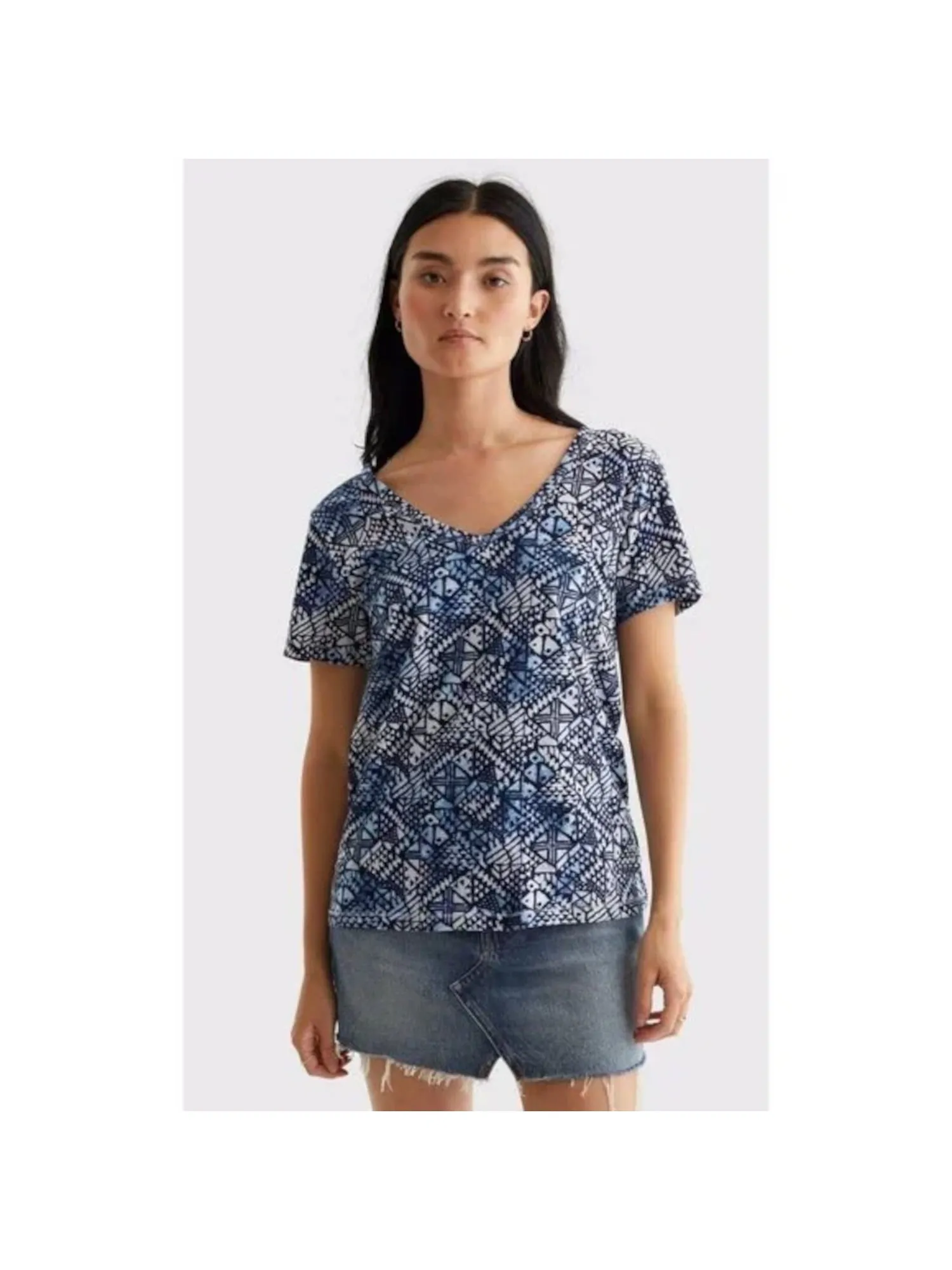 LUCKY BRAND Womens White Printed Short Sleeve V Neck T-Shirt Size M