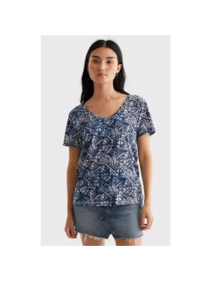 LUCKY BRAND Womens White Printed Short Sleeve V Neck T-Shirt Size M