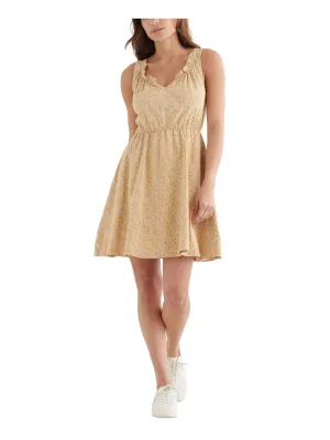 LUCKY BRAND Womens Yellow Pocketed Ruffled Floral Sleeveless Split Dress Size XS
