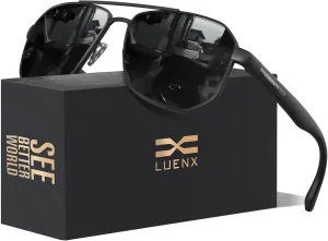 LUENX Aviator Sunglasses for Men Square Polarized Polygon Lens - UV 400 Protection with Accessories 61MM Driving Outdoor