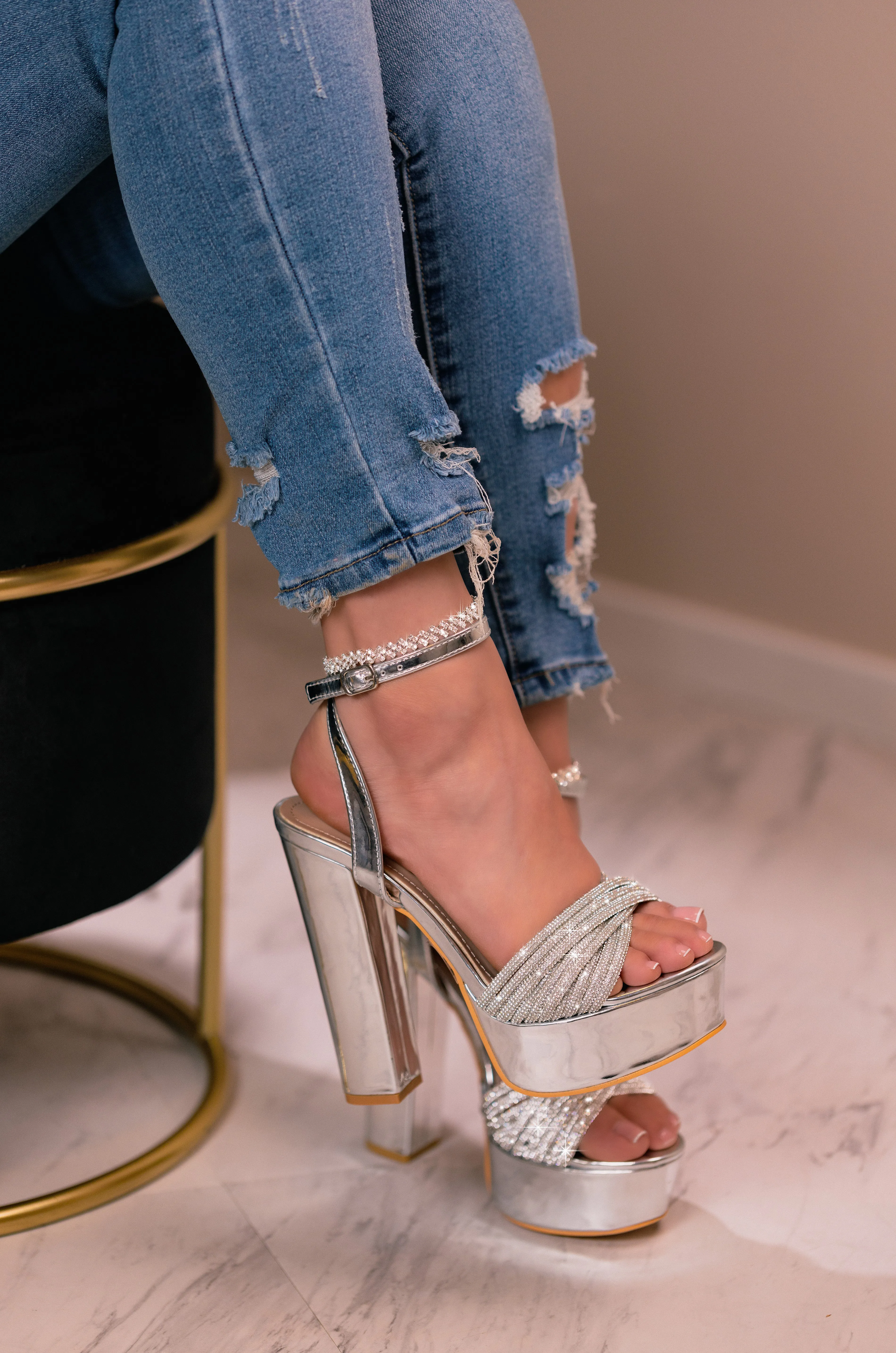 Luminous - Rhinestones Strap Platform High Heels