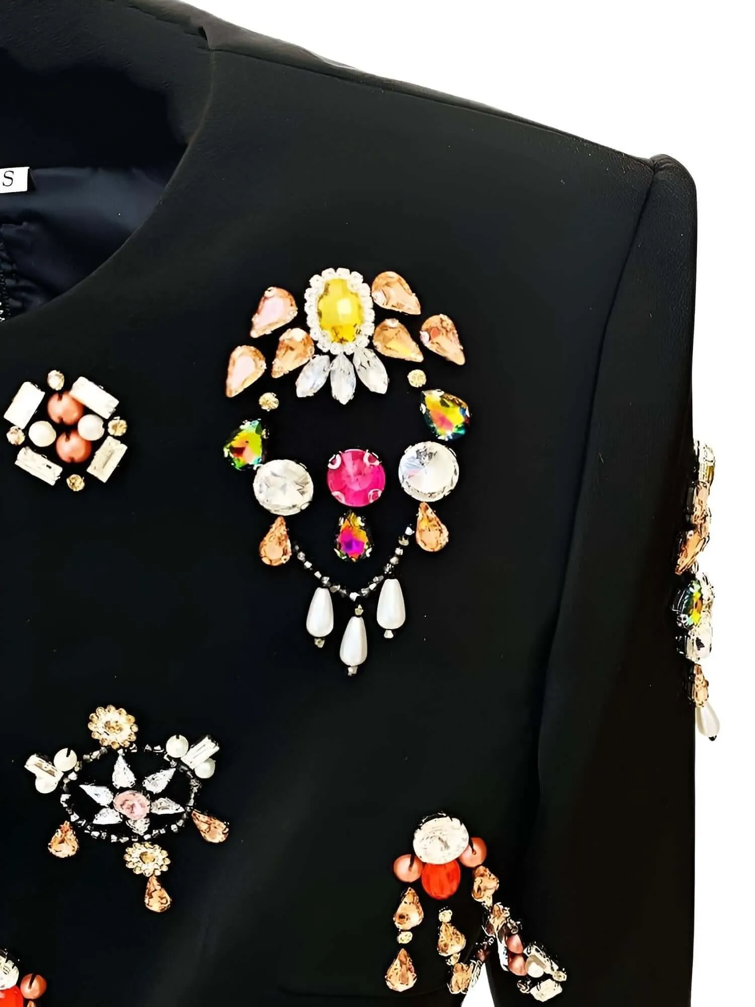 Luxury Colorful Diamond Beaded Skirt Set Long Sleeve Black Short Top   Skirt Two-Piece Set