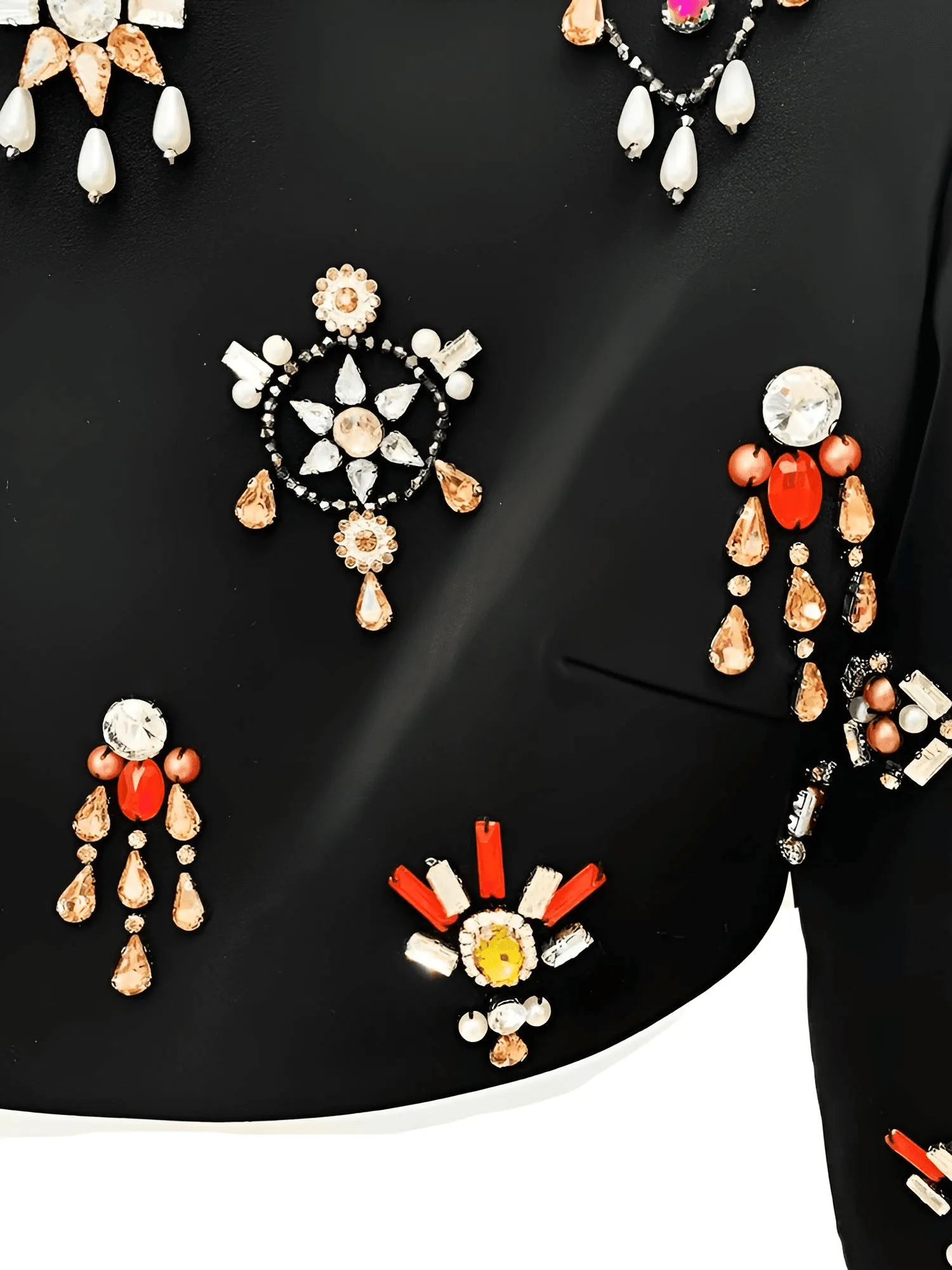 Luxury Colorful Diamond Beaded Skirt Set Long Sleeve Black Short Top   Skirt Two-Piece Set