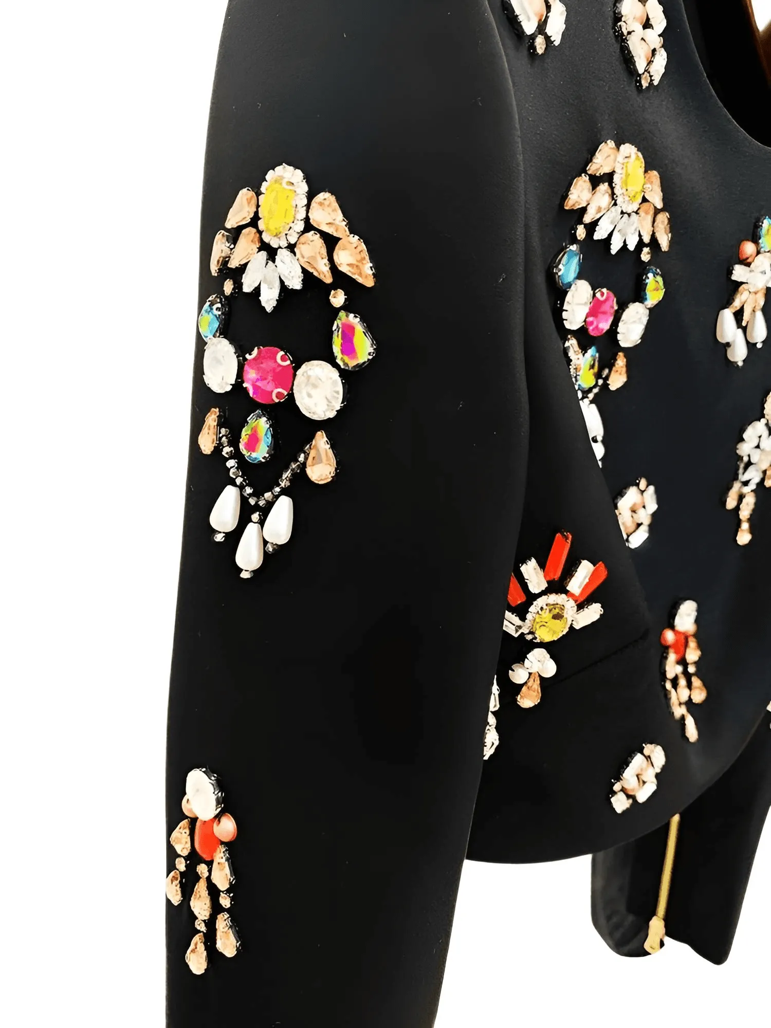 Luxury Colorful Diamond Beaded Skirt Set Long Sleeve Black Short Top   Skirt Two-Piece Set