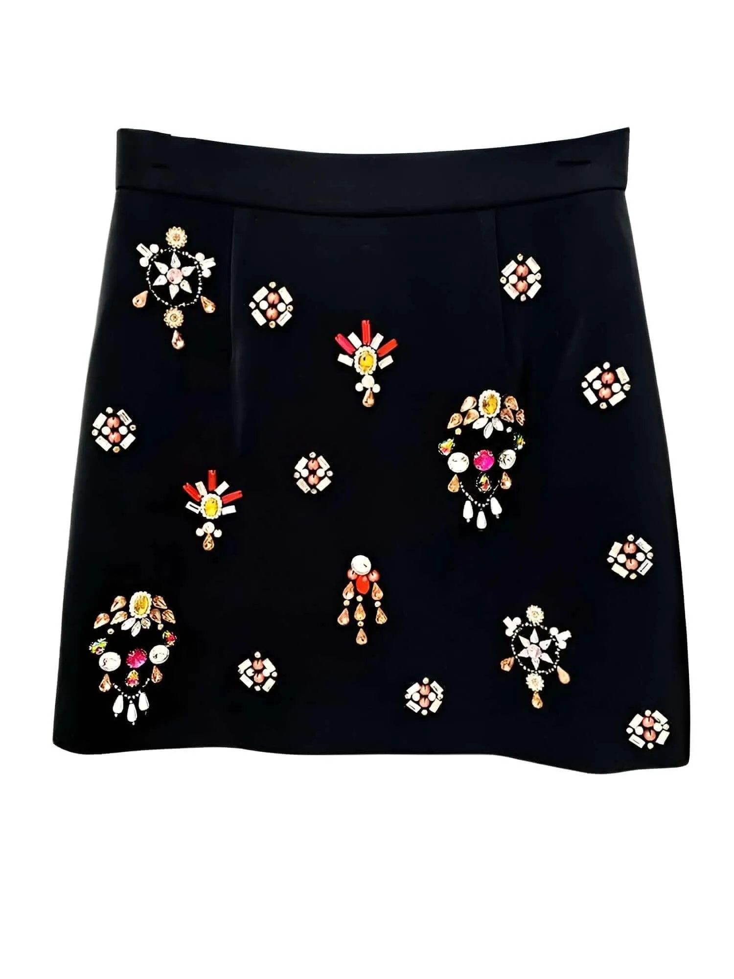 Luxury Colorful Diamond Beaded Skirt Set Long Sleeve Black Short Top   Skirt Two-Piece Set