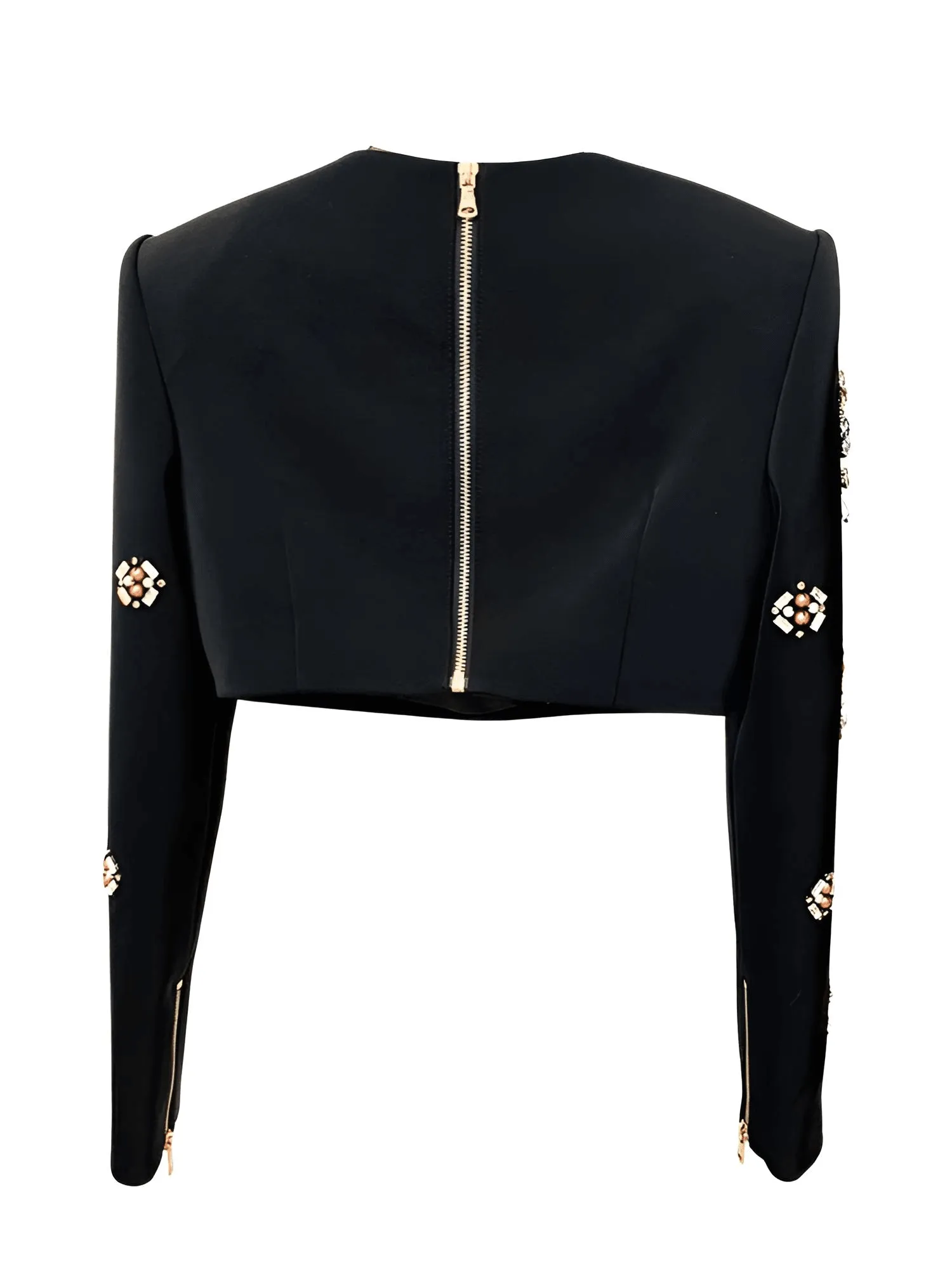 Luxury Colorful Diamond Beaded Skirt Set Long Sleeve Black Short Top   Skirt Two-Piece Set