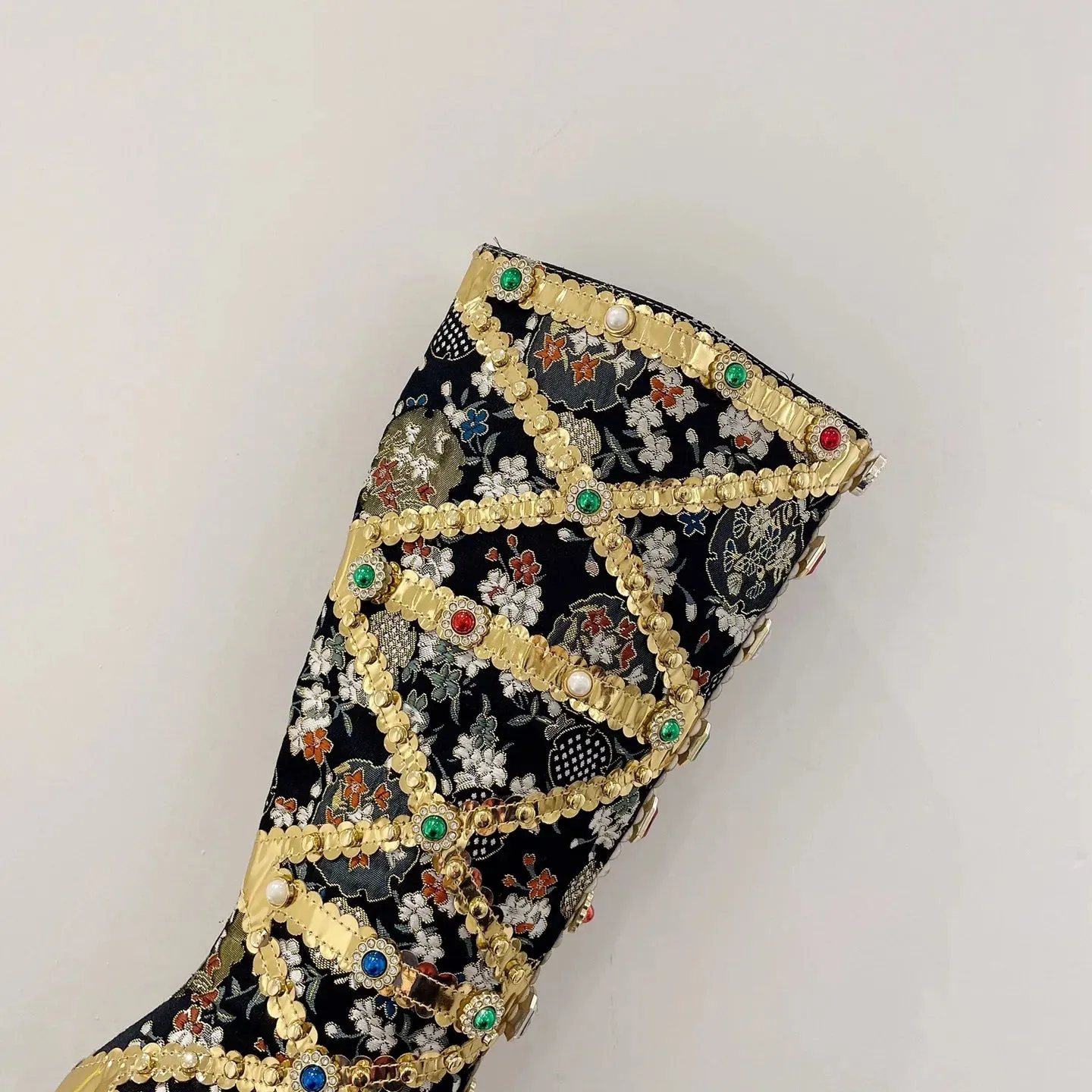 Luxury Pointed Toe Rhinestone Ethnic Style Knee High Modern Boot Side Zip Shoe