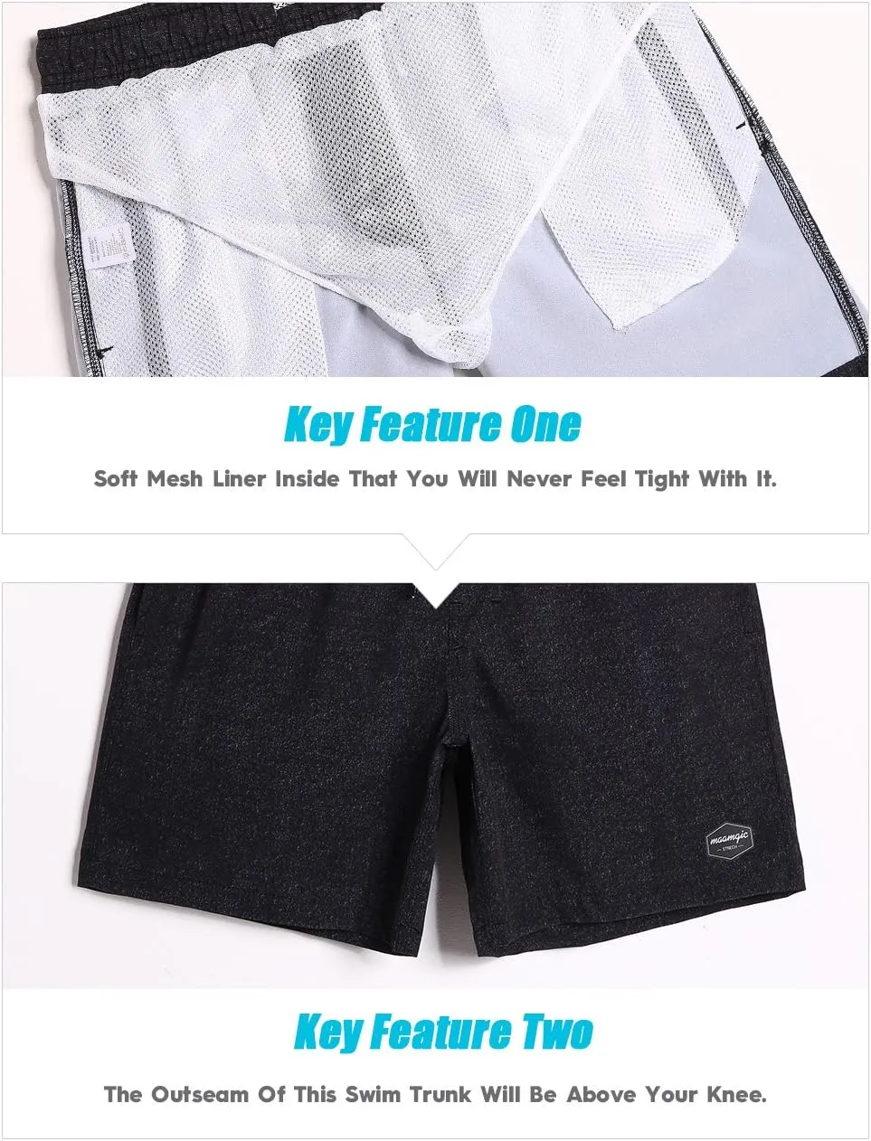 maamgic Mens 7" Stretch Swim Trunks Quick Dry Mesh Lining Swimwear Bathing Suits
