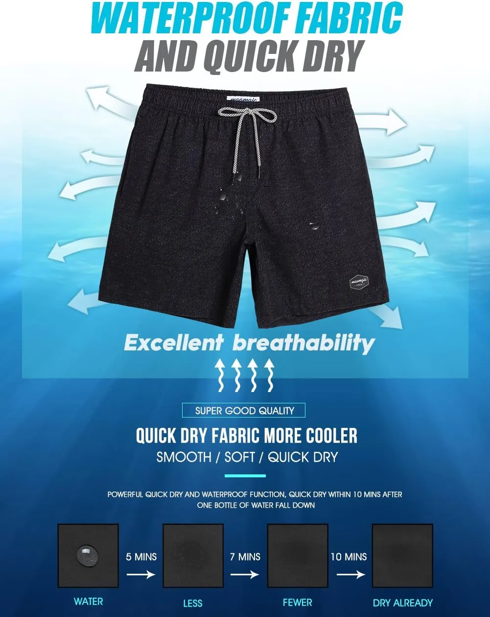 maamgic Mens 7" Stretch Swim Trunks Quick Dry Mesh Lining Swimwear Bathing Suits