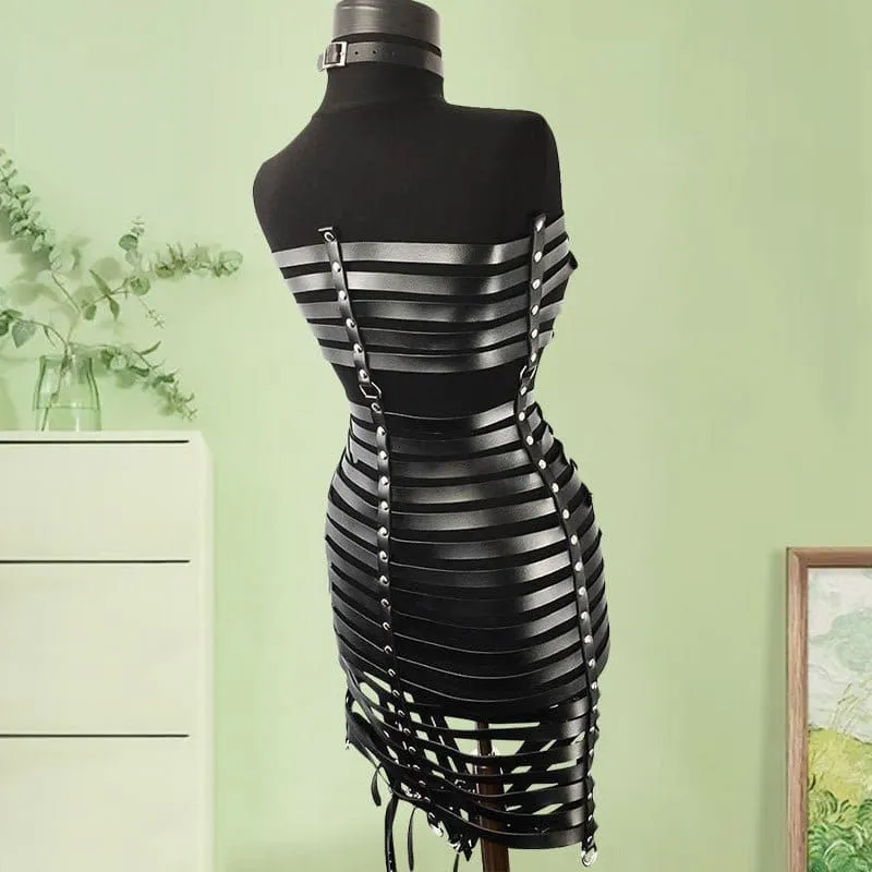Multi Buckle Vegan Leather Harness Dress for Bold Styles