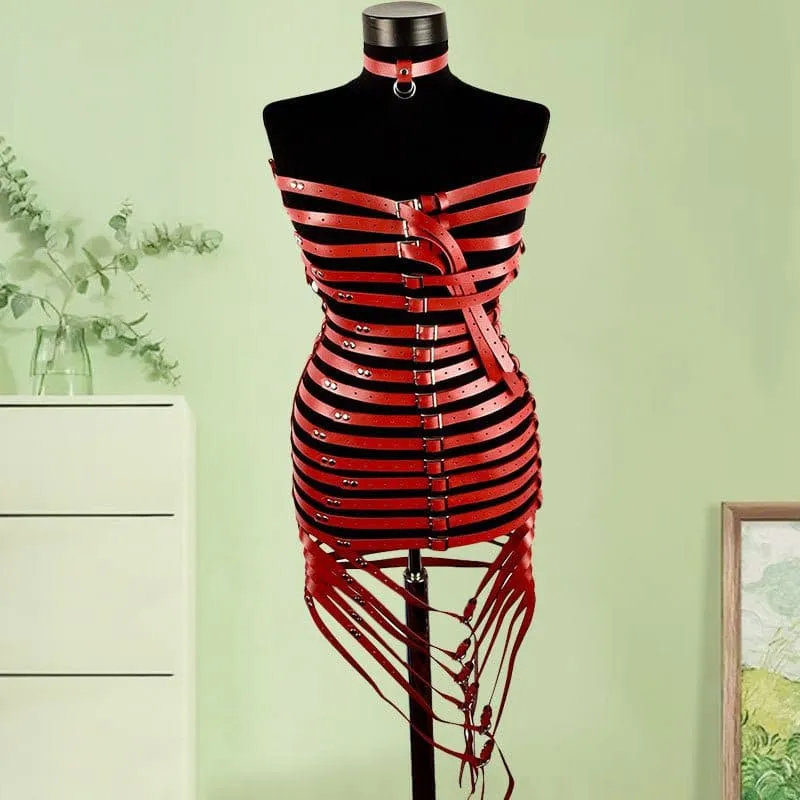 Multi Buckle Vegan Leather Harness Dress for Bold Styles