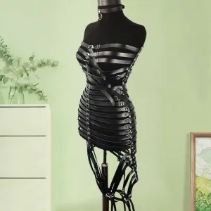 Multi Buckle Vegan Leather Harness Dress for Bold Styles